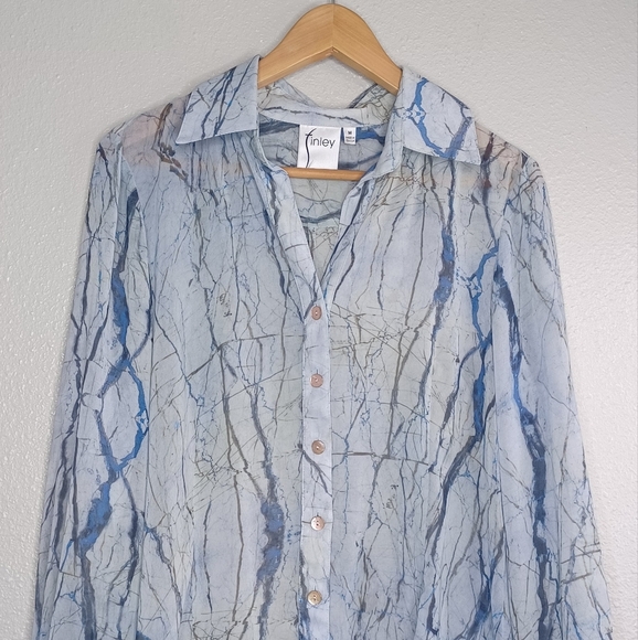 Finley Artsy Sheer Sz M Marble Artsy Button Down Front Long Sleeve Blouse - Picture 3 of 14